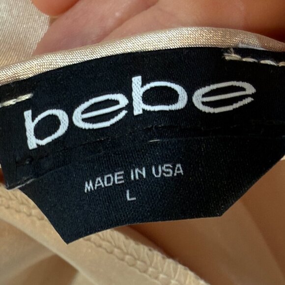 Bebe Gold Satin Slip Dress Cocktail Party  Cowl Neck Y2K Style Large - Picture 9 of 12